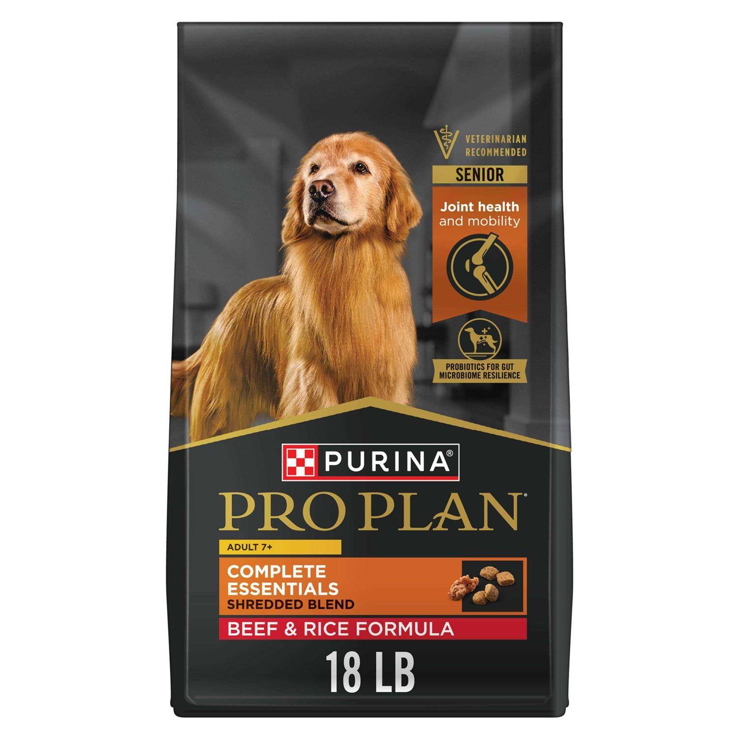 Purina Pro Plan Senior Adult 7+ Complete Essentials Shredded Blend Beef & Rice Formula High Protein Dog Food - Healthber