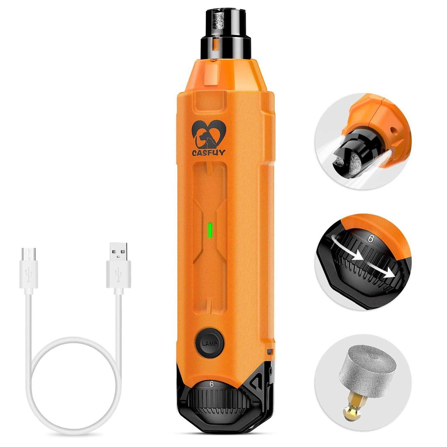 Casfuy 6-Speed Dog Nail Grinder Newest Enhanced Pet Nail Grinder Super Quiet Rechargeable Electric Dog Nail Trimmer Painless Paws Grooming - Healthber