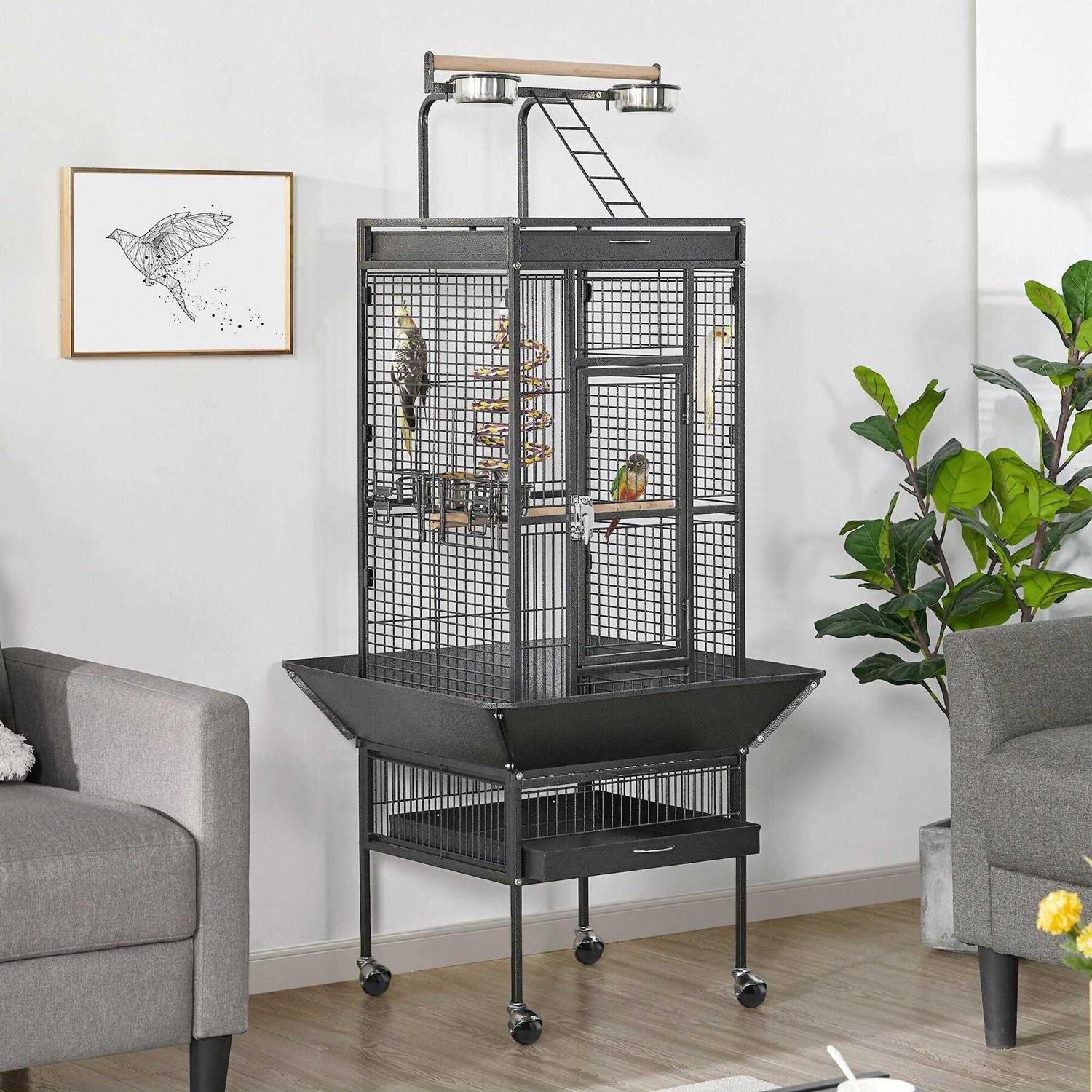 Yaheetech 61-in Rolling Parrot Cage & Playtop - Healthber
