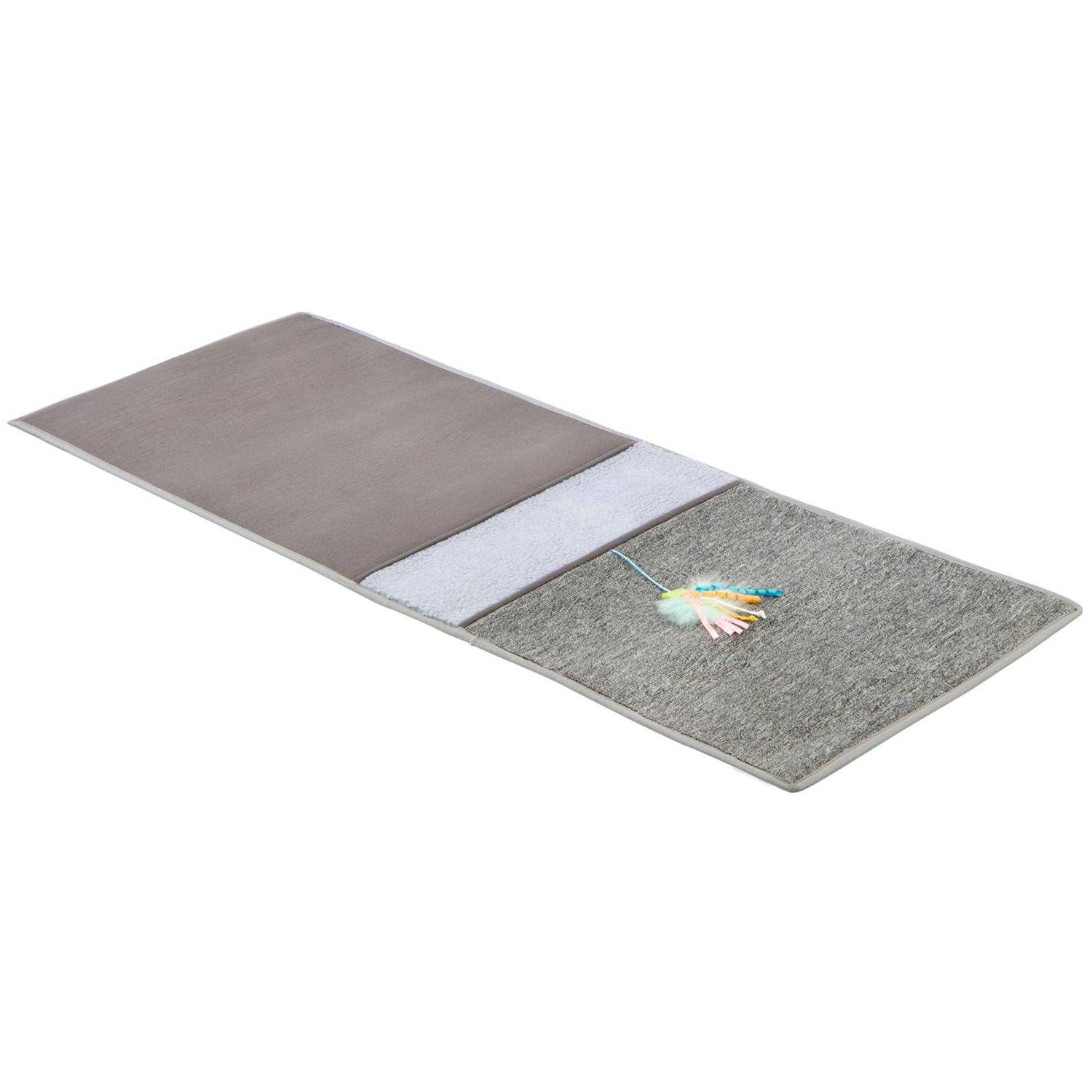 Petlinks Claw Cushion Furniture Protecting Carpet & Sherpa Cat Scratch Mat with Dangling Ribbon Toy - Healthber