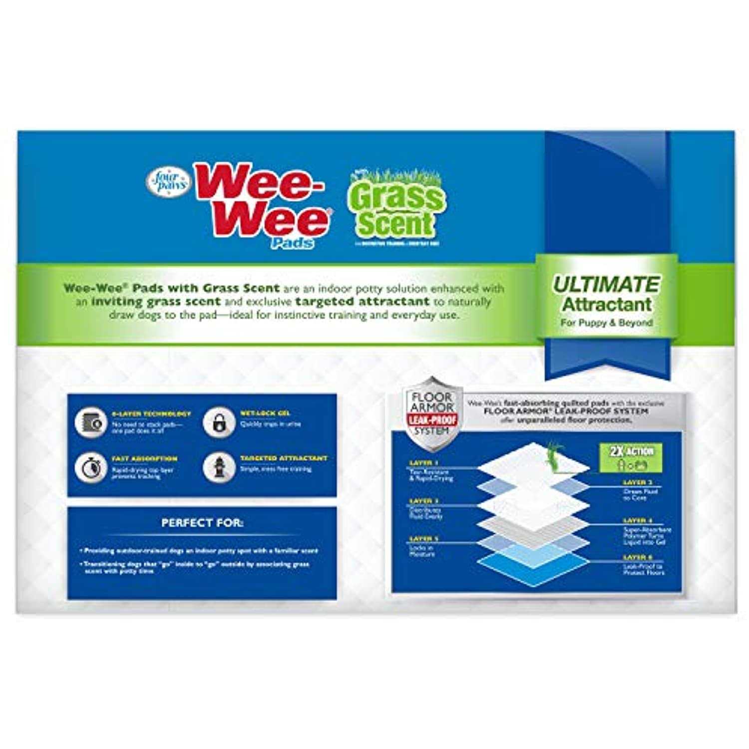 Four Paws Wee Wee Grass Scented Puppy Pads - Healthber