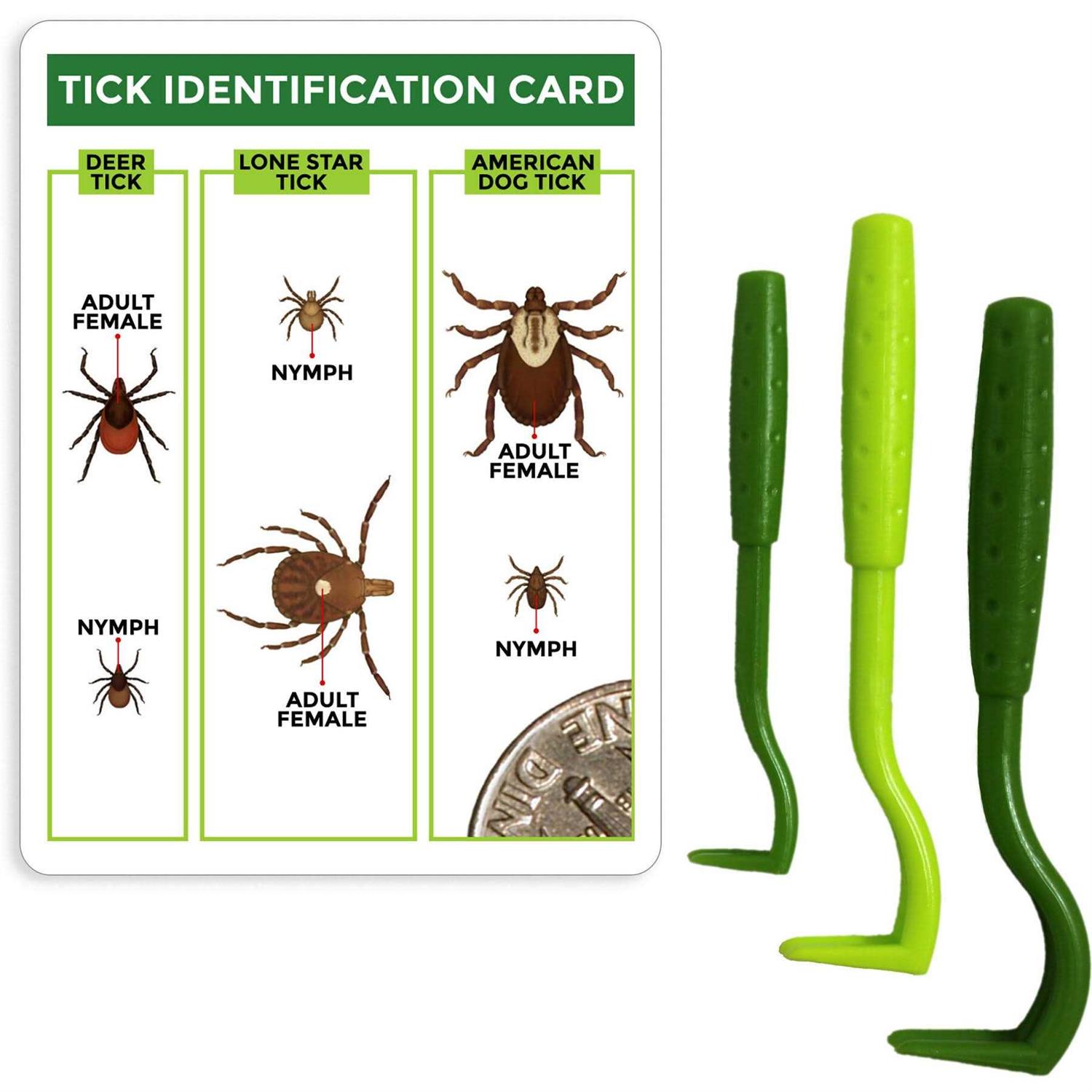 TickCheck Tick Remover Value 3 Pack Tick Remover Tools + Tick Identification Card - Healthber