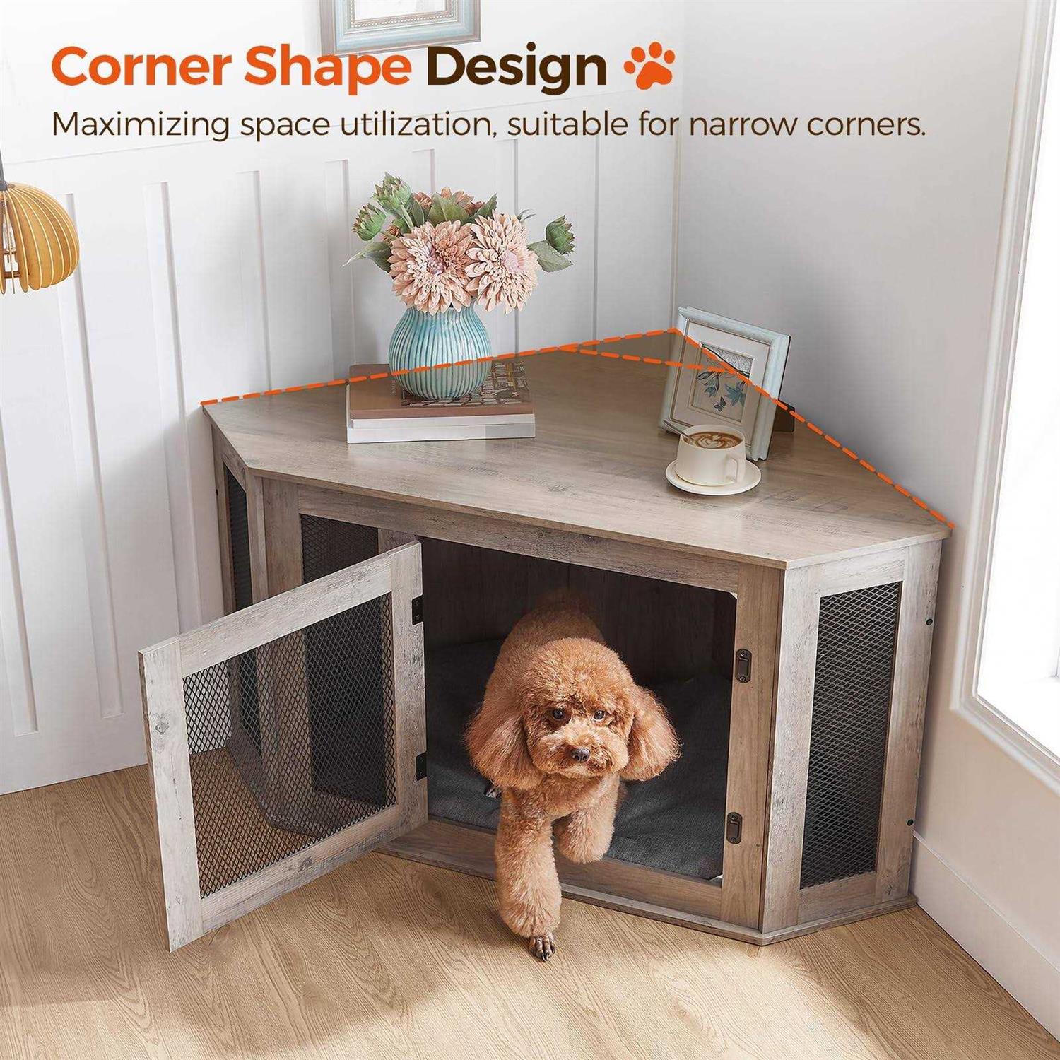 MAHANCRIS Corner Dog Crate Furniture Wooden Dog Kennel End Table Decorative Pet Crate Indoor Use - Healthber
