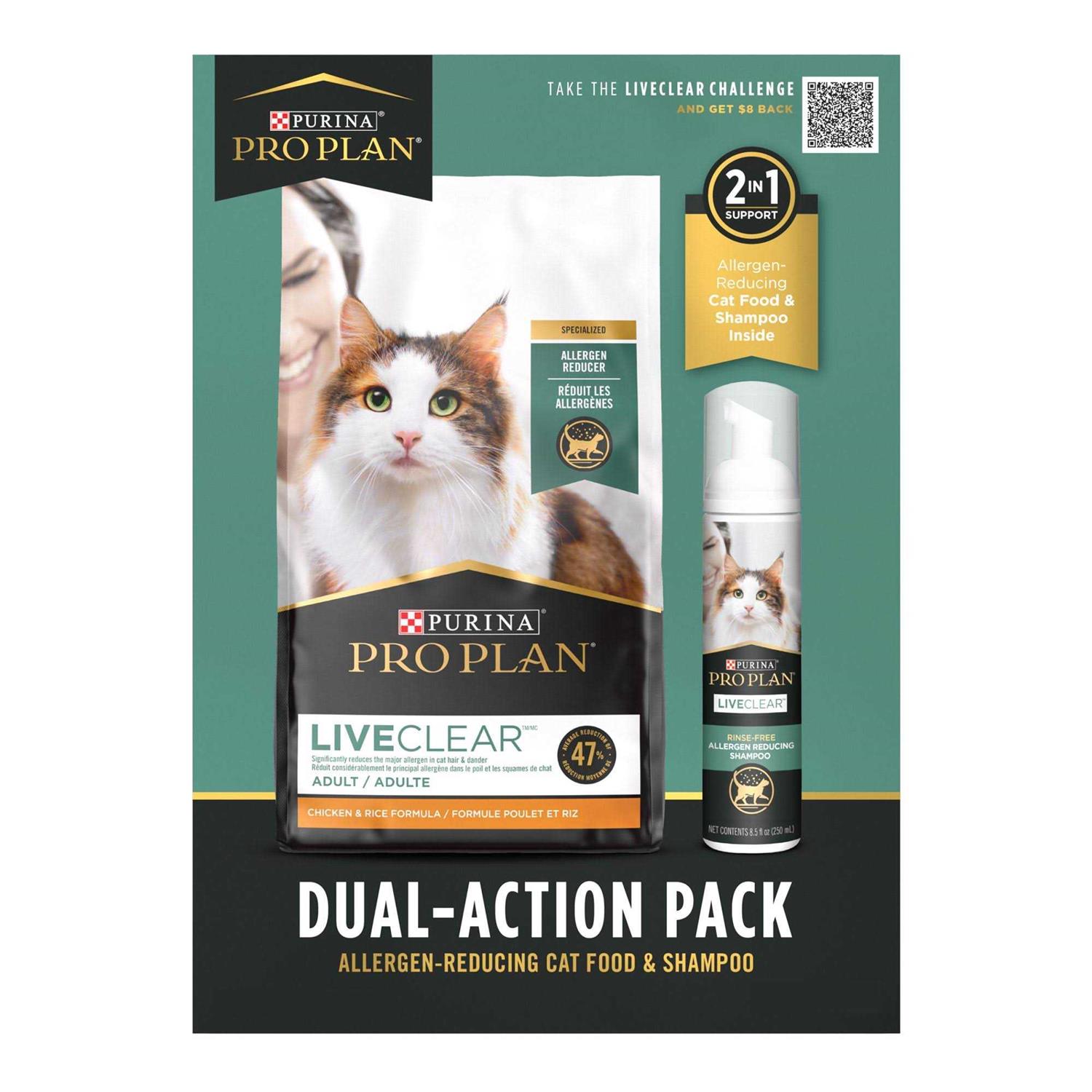 Purina Pro Plan Pro Plan LiveClear Starter Kit Featuring Pro Plan LiveClear Cat Food Chicken and Rice Formula and LiveClear Cat Shampoo 3.5 lb. Bag - Healthber