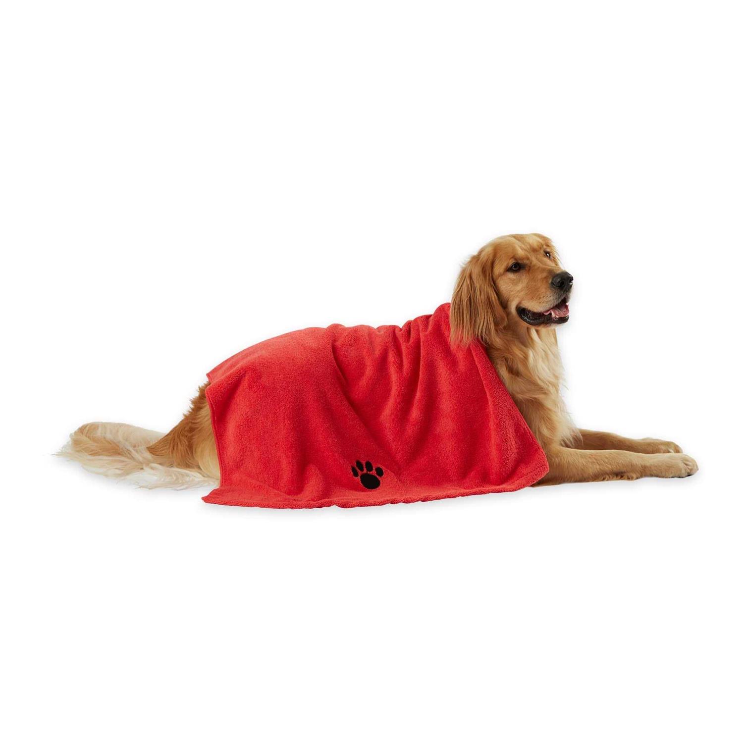 Bone Dry Red Embroidered Paw Pet Towel - Healthber