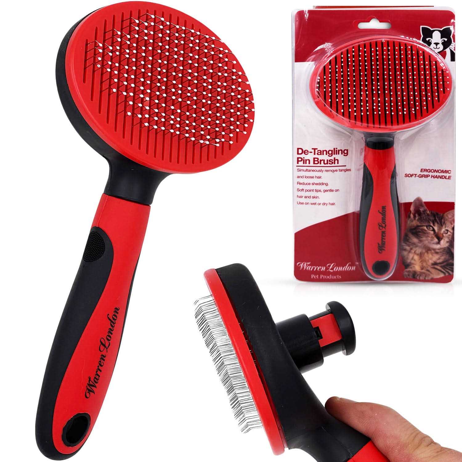 Warren London Cat De-Tangling Pin Brush for Grooming & Shedding - Healthber
