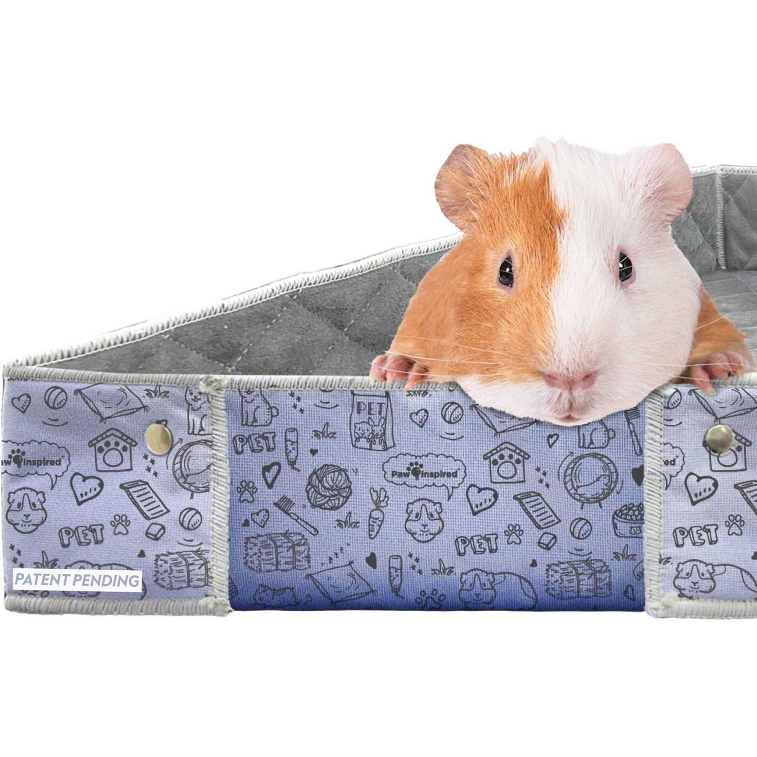 Paw Inspired Critter Box Washable Fleece Guinea Pig Cage Liner & Bedding with Raised Sides - Healthber