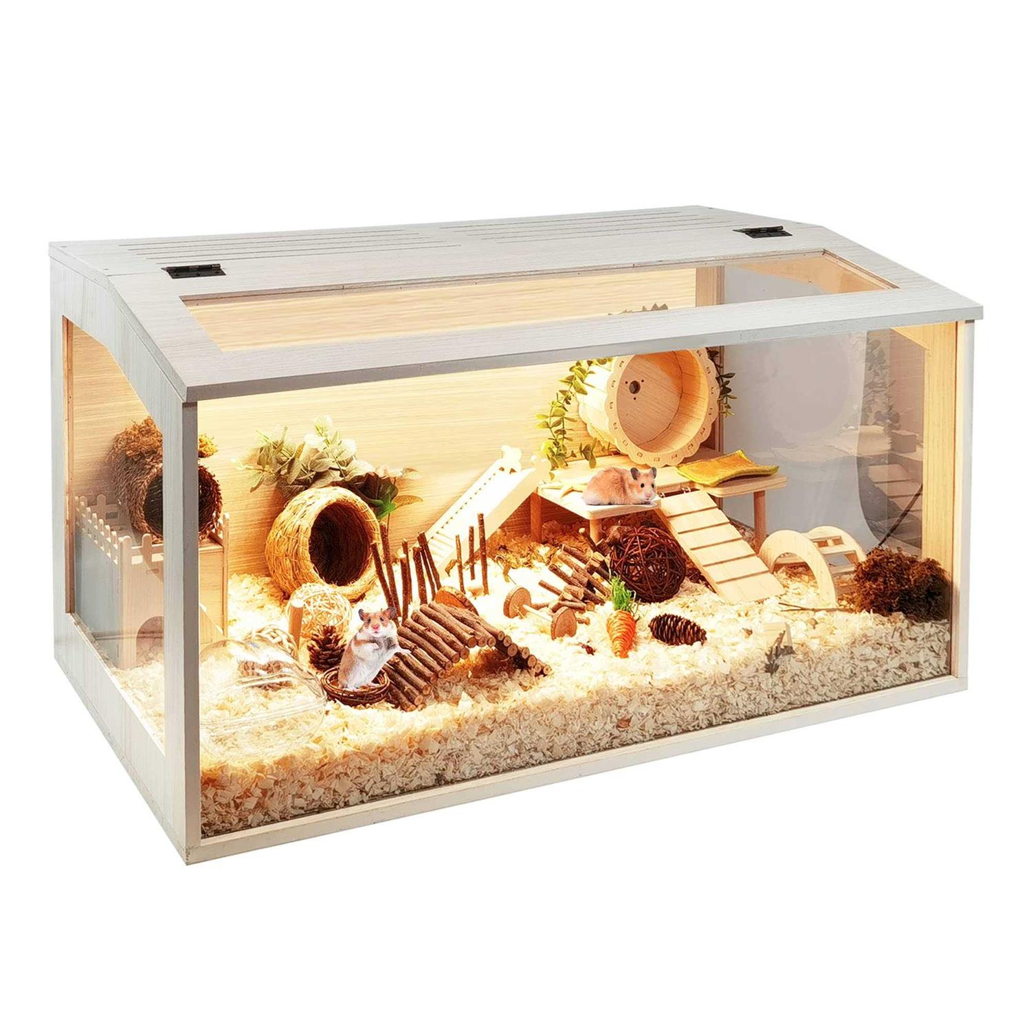 Prolee Hamster Cage Wooden Mice and Rat Habitat Openable Top with Acrylic Sheets Solid Built - Healthber