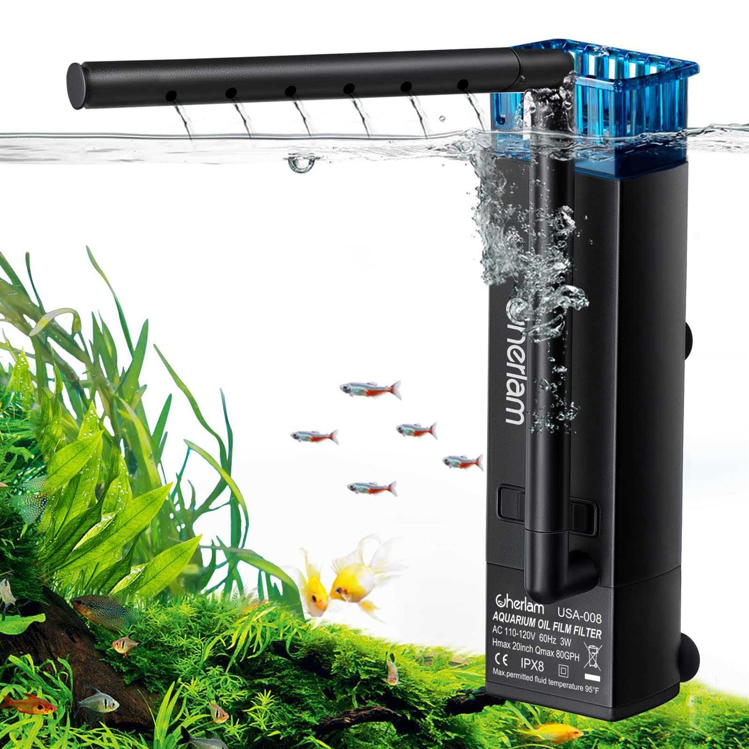 CHERLAM Aquarium Surface Protein Skimmer,3W Fish Tank Protein Skimmer,3 in 1 Aquarium Oil Skimmer for Sea and Fresh Water - Healthber