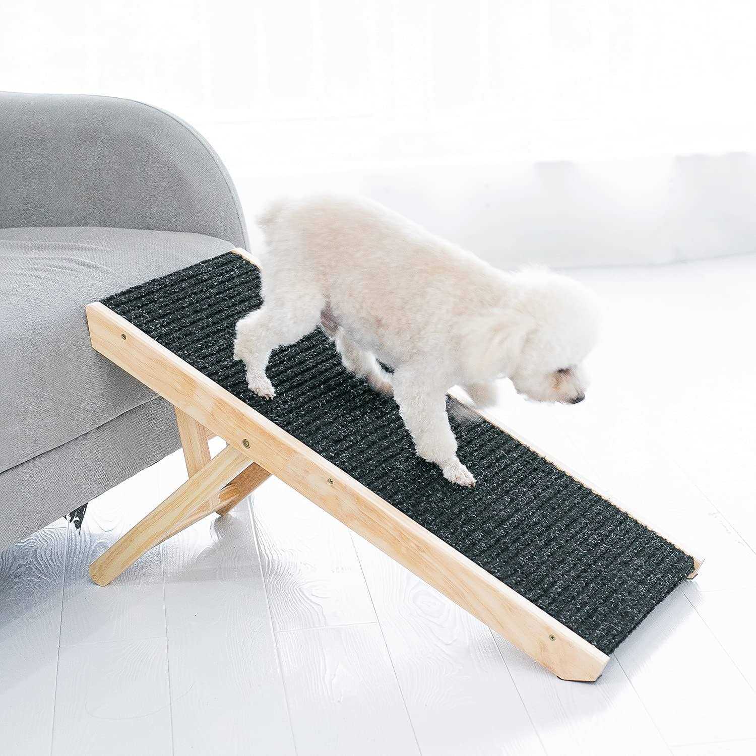 MEWANG 19 Tall Adjustable Pet Ramp Wooden Folding Portable Dog & Cat Ramp Perfect for Bed and Car Espresso - Healthber