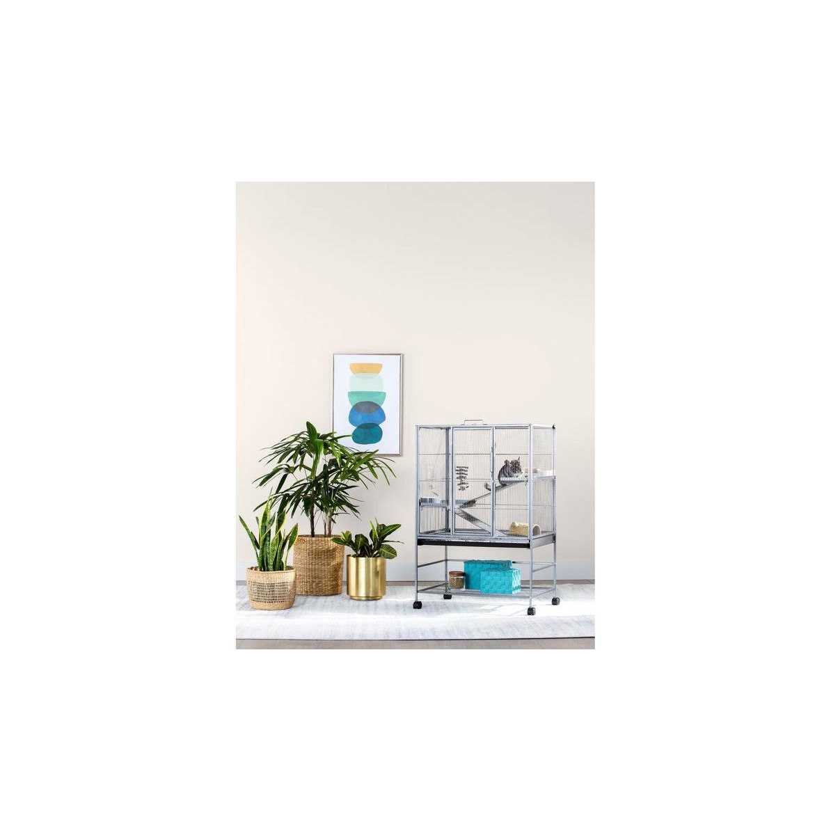 Full Cheeks Chew Proof Small Pet Habitat Includes Cage, Trays, Ramps, Shelves and Wheels - Healthber