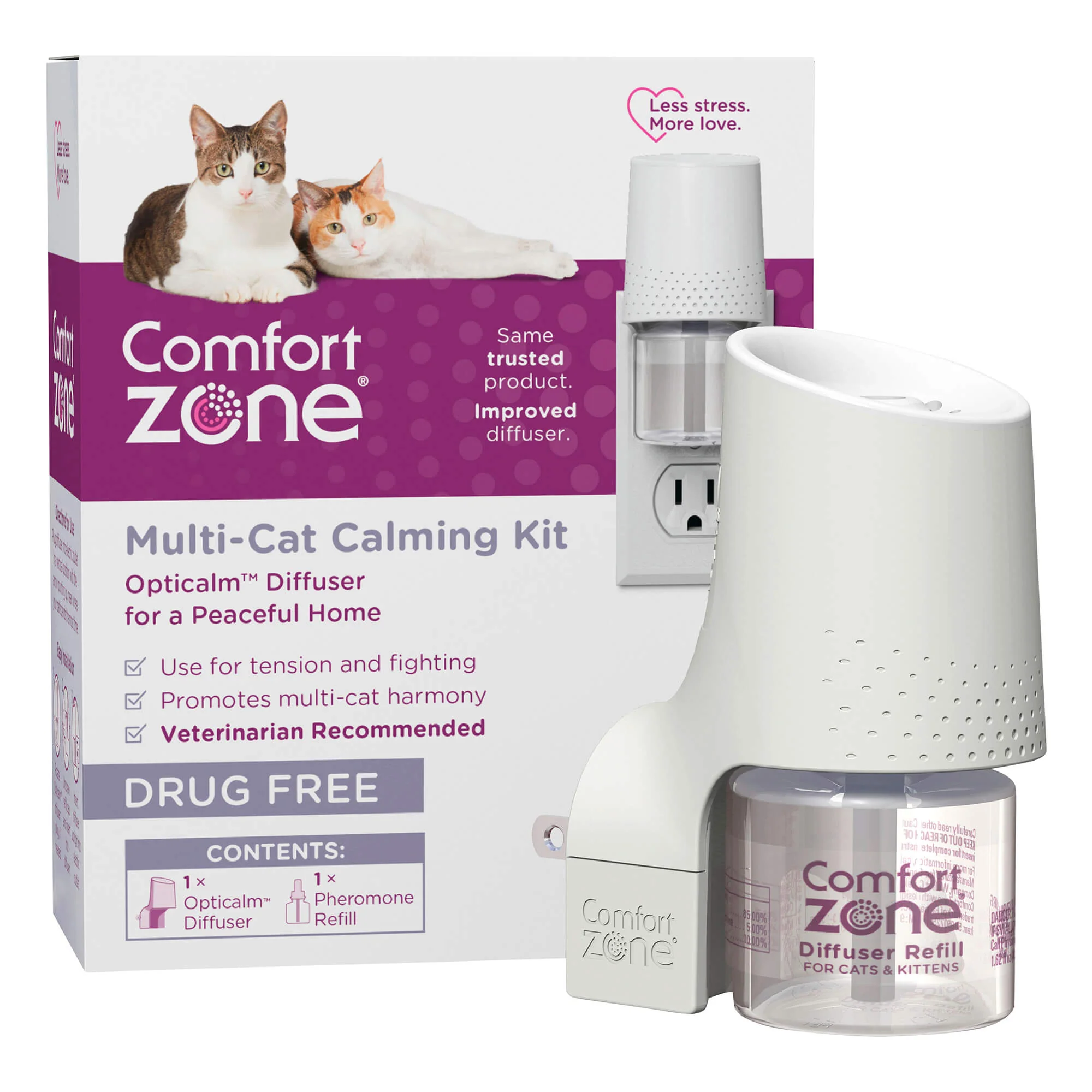 Comfort Zone Calming For Single and Multi-Cat Homes, Cat Pheromone, Single Diffuser Kit, 1 Diffuser, 1 Refill-48ml, New Formula - Healthber