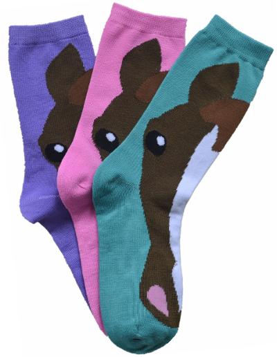 Horse Face Crew Socks, Ladies, 3pk - Healthber