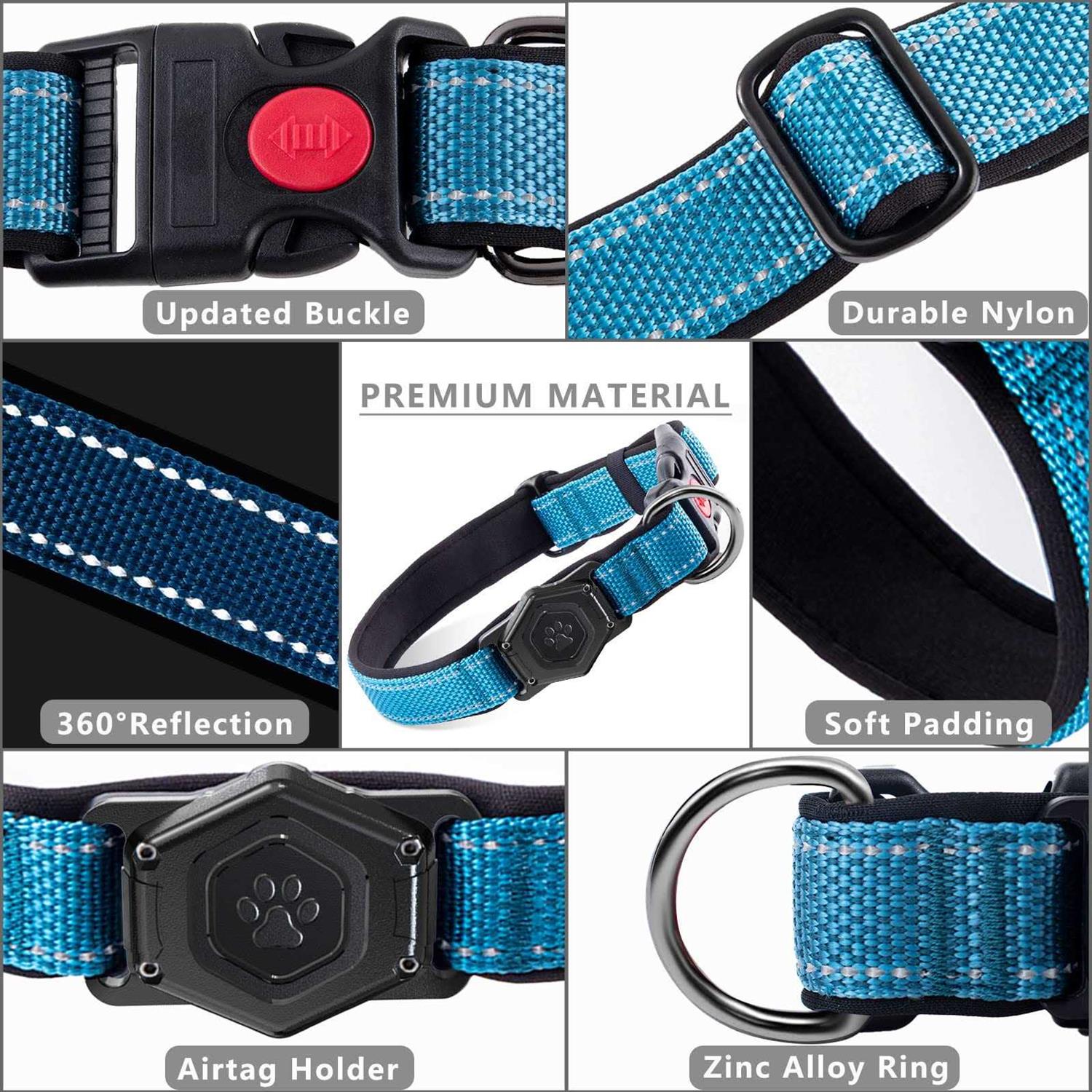 Airtag Dog Collar,Durable Dog Collar with Waterproof Apple Air Tag Holder Case,Adjustable,Soft,and Reflective GPS Tracking Dog Collars for Medium - Healthber