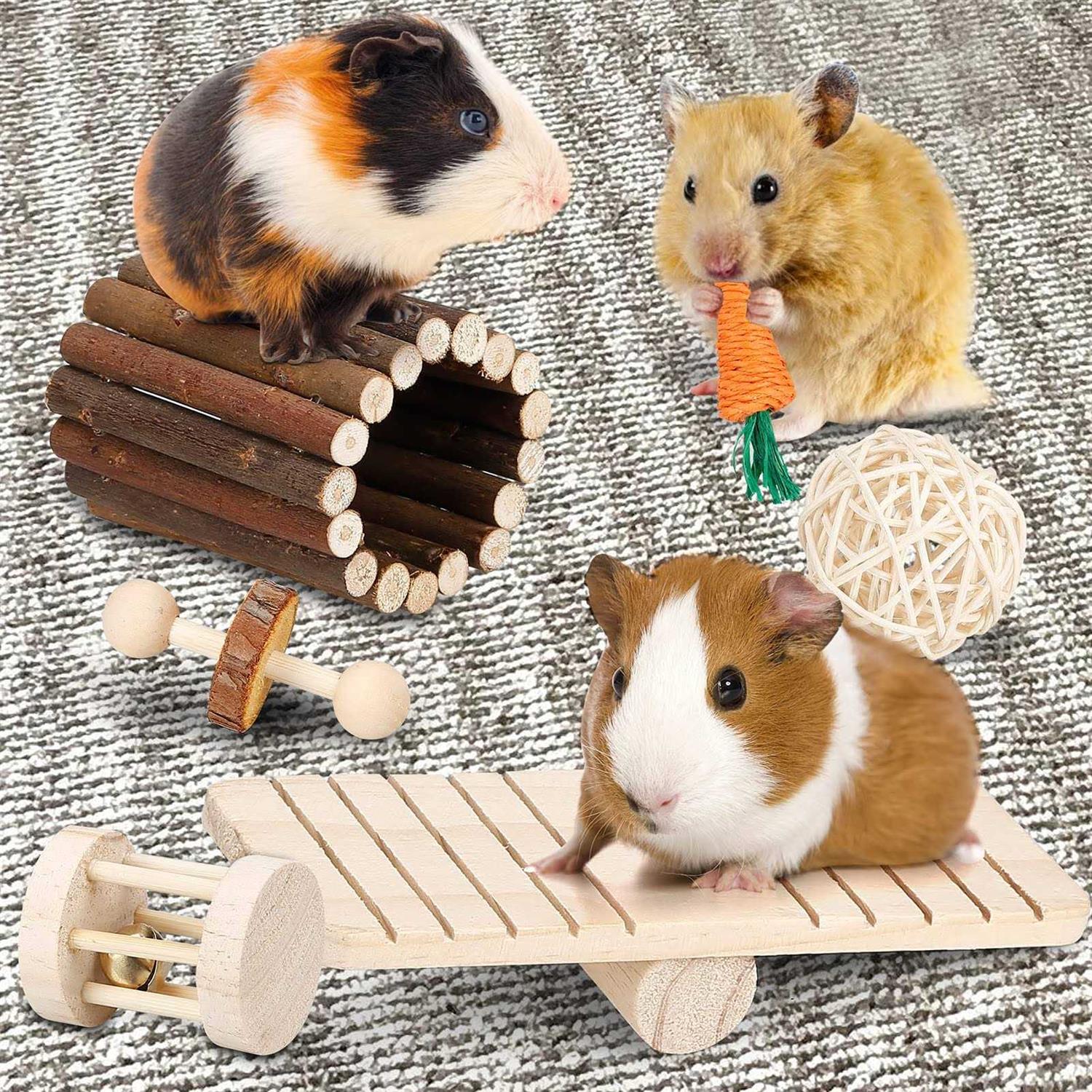 BBjinronjy Hamster Chew Toys Set Small Animal Molar Toys Teeth Care Wooden Accessories for Guinea Pigs,Chinchillas,Gerbils,Mice,Rats,Mouse Rodents Toy Swing - Healthber