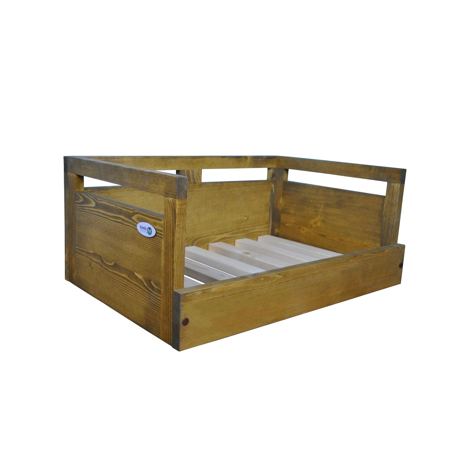 Iconic Pet Sassy Paws Wooden Pet Bed with Paw Printed Comfy Cushion - Healthber
