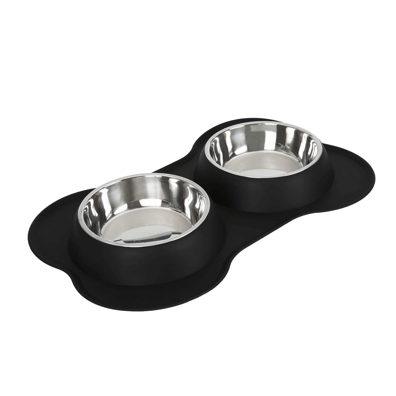 Vibrant Life Double Dog Bowls with Bone Shaped Mat Diner Set - Healthber