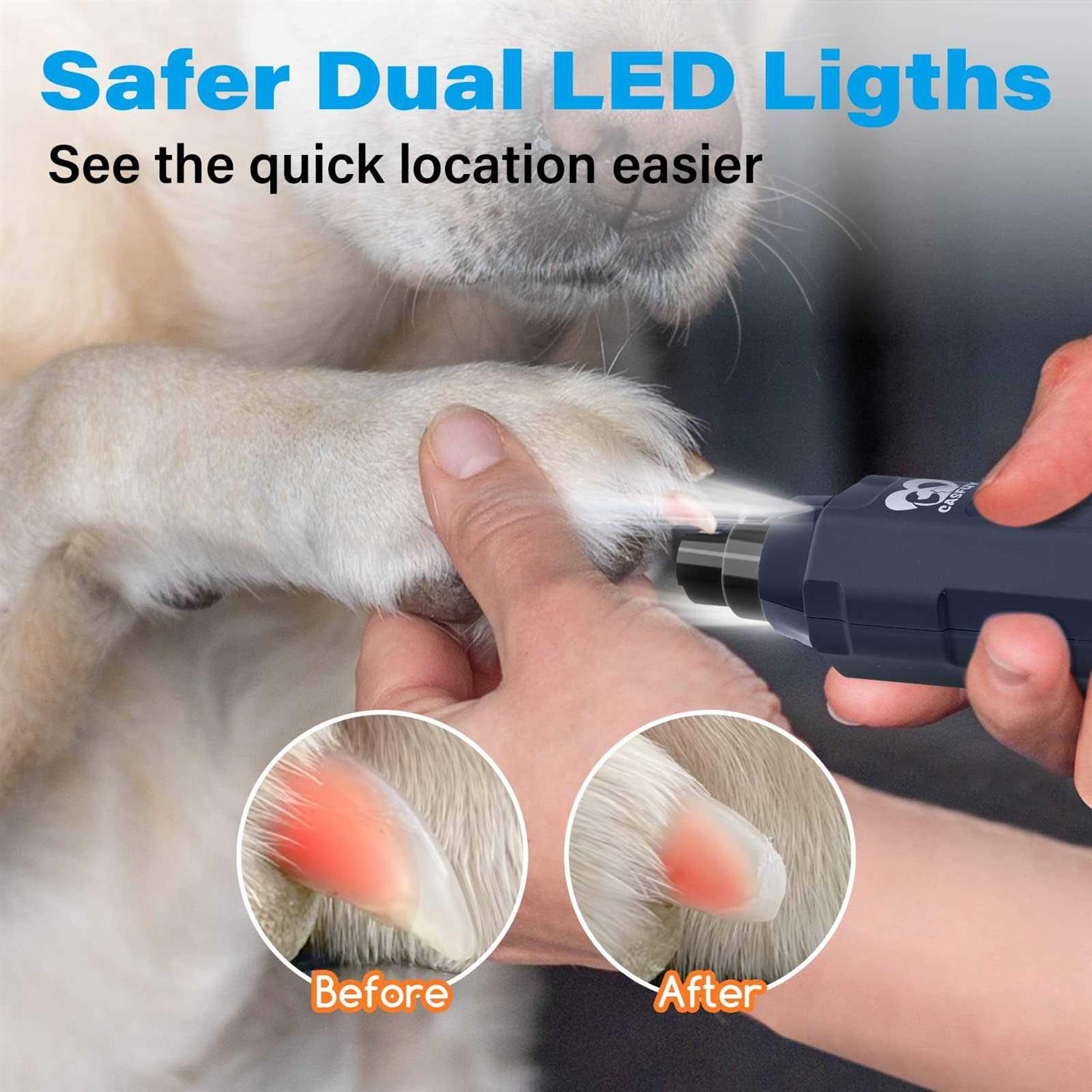 Casfuy 6-Speed Dog Nail Grinder Newest Enhanced Pet Nail Grinder Super Quiet Rechargeable Electric Dog Nail Trimmer Painless Paws Grooming - Healthber