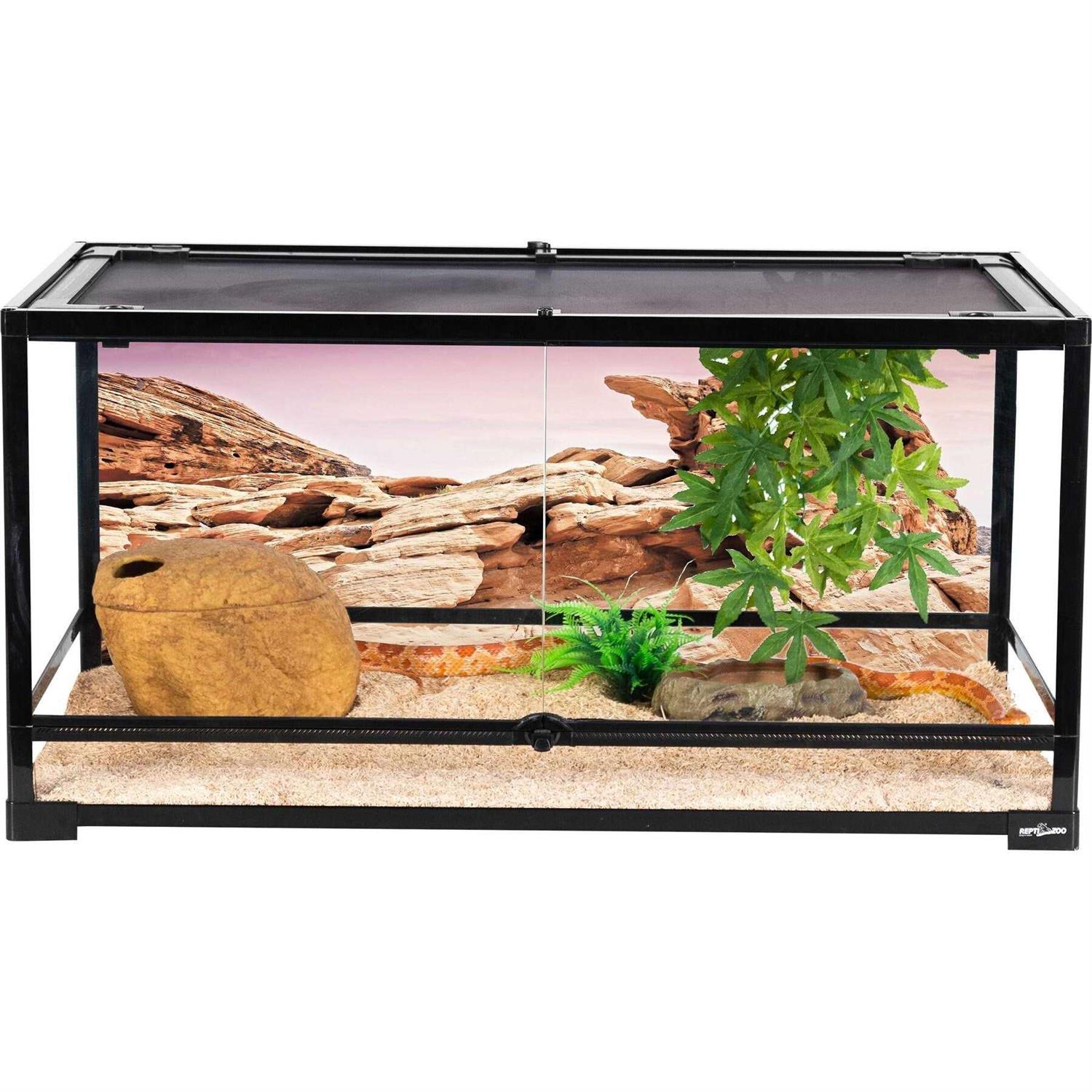 REPTI ZOO Front Double Hinge Door with PVC Background Reptile Glass Terrarium Tank - Healthber