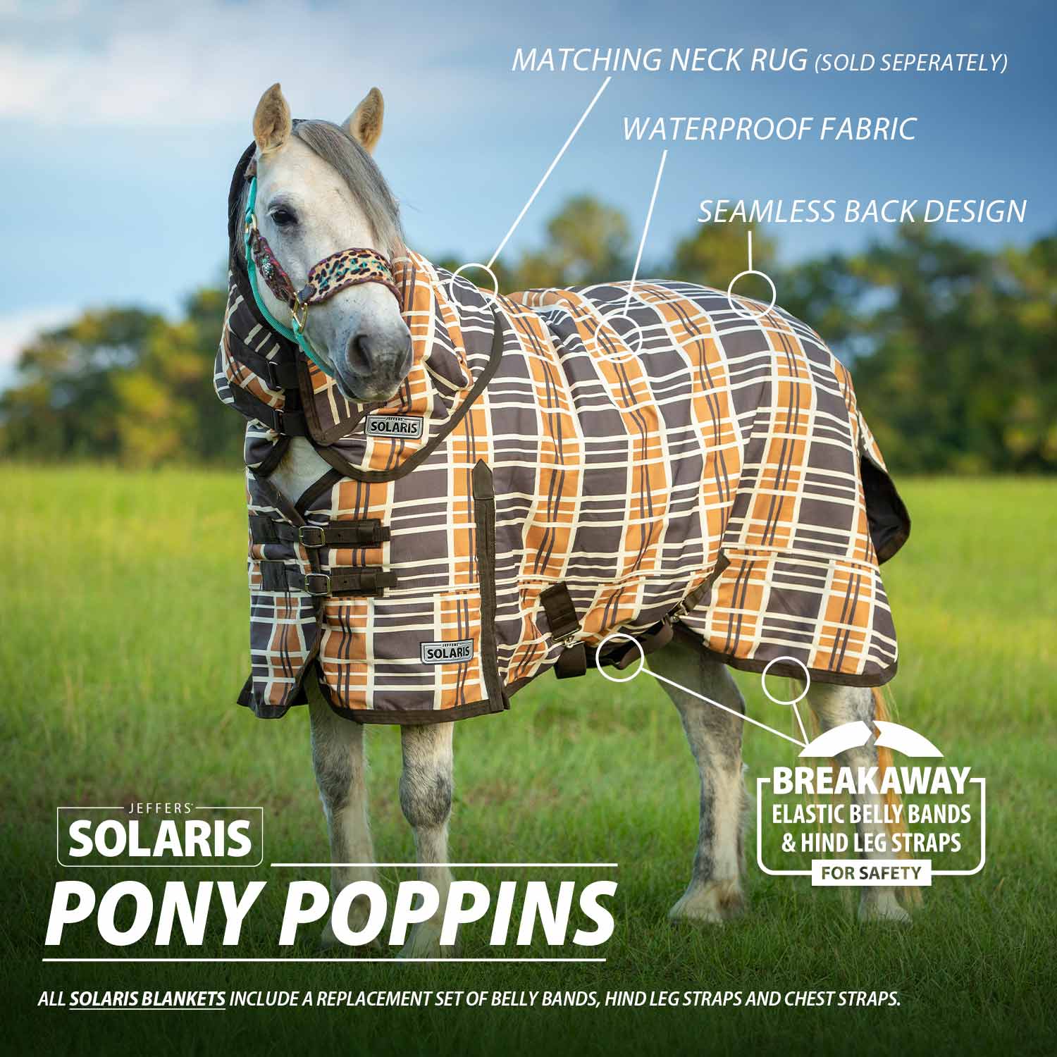 Pony Poppins Solaris Pony Horse Turnout Blanket, Brown & Cream Plaid - Healthber