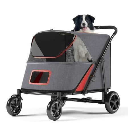 Muhub Pet Stroller with Brakes,Storage Pocket,Smooth Ride,Spacious and Breathable,up to 132lbs(Red), Size: ‎44.09 x 25.59 x 39.37 inches - Healthber