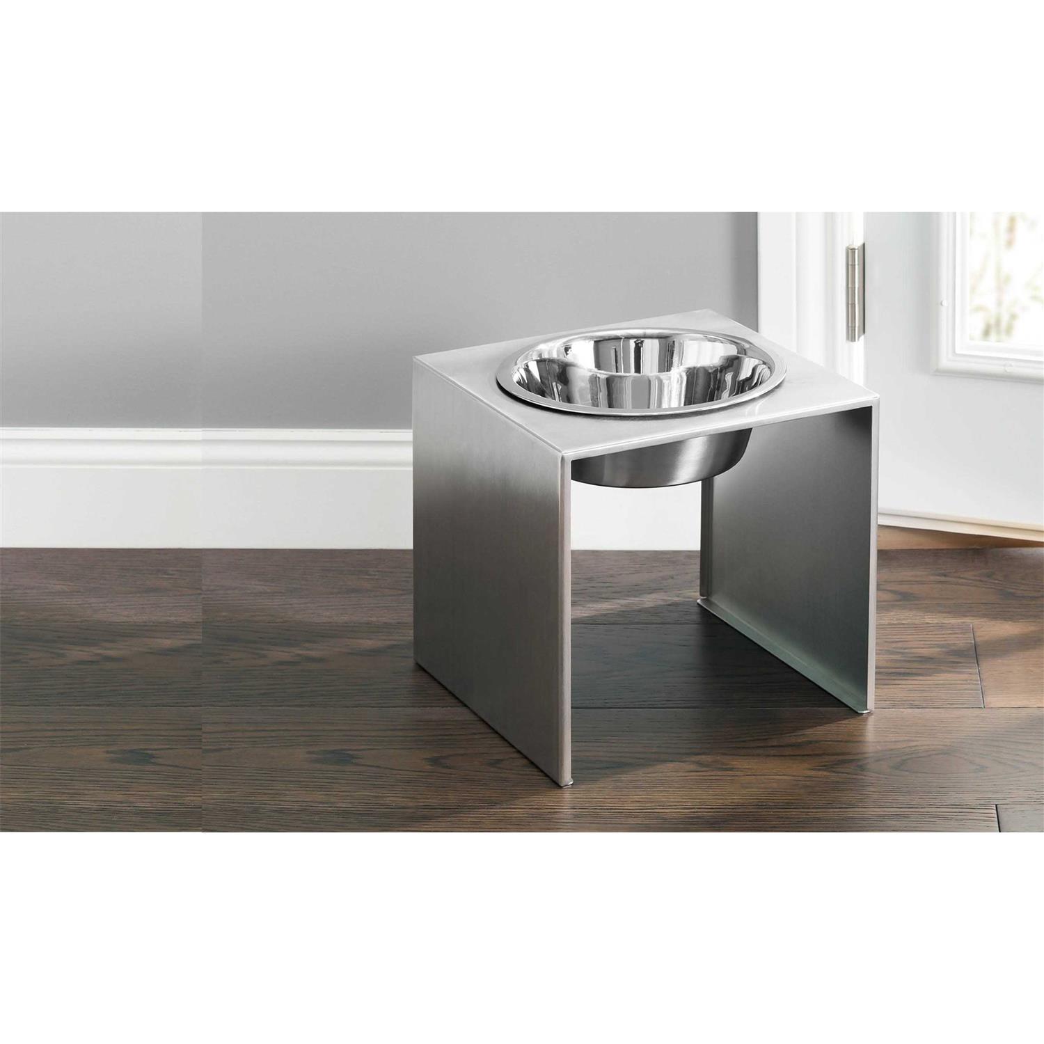 NMN Designs Slate Single Bowl Elevated Diner Tall Raised Dog Feeder Brushed Stainless Small Medium Breeds Pet Feeding - Healthber
