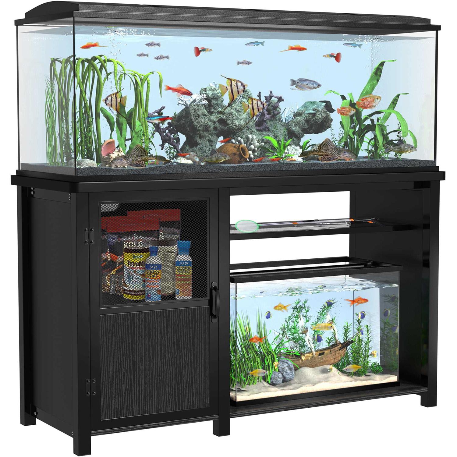 GDLF 55-75 Gallon Fish Tank Stand Heavy Duty Metal Aquarium Stand with Cabinet for Fish Tank Accessories Storage,52 L*19.68 W,850LBS Capacity - Healthber