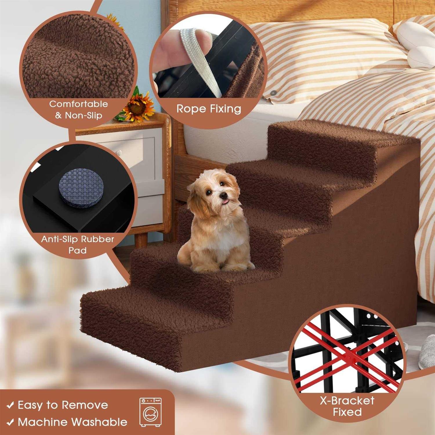 Lesnox Plastic Dog Stairs for Small Dogs Wider 5-Step Non-Slip Pet Stairs for Bed/Couch - Healthber