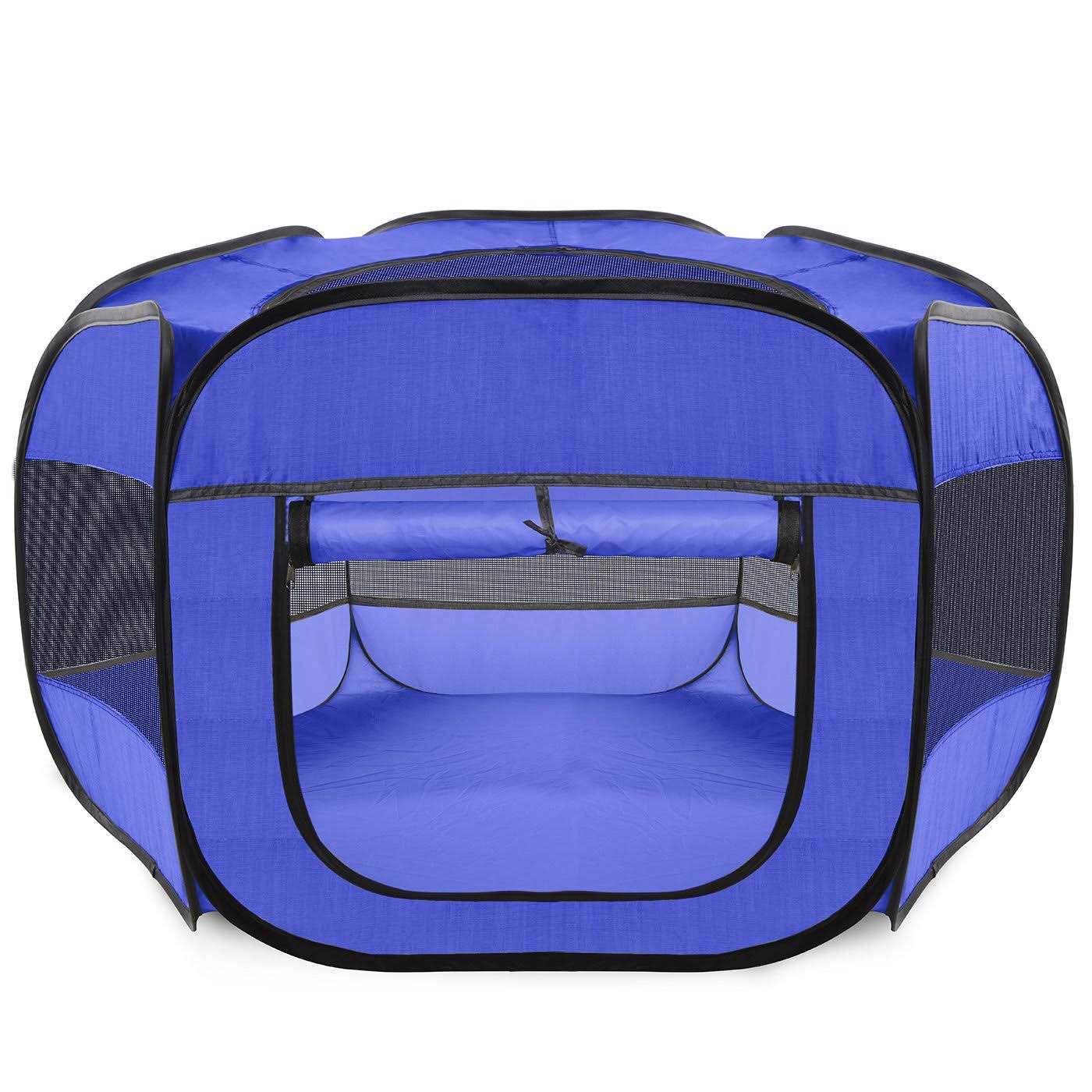Paws Pals PWPN-02-DBL Portable Pet Playpen Dark Blue - Healthber