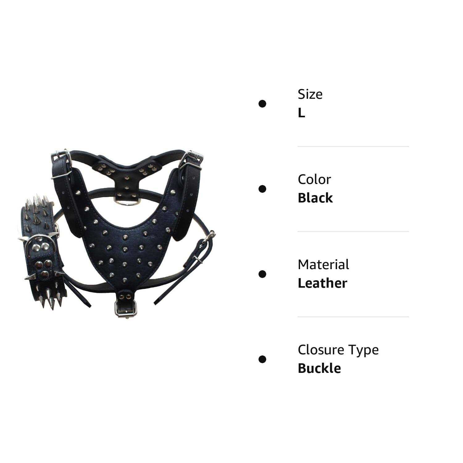 Haoyueer Leather Spiked Studded Medium & Large Dog Collars Harnesses Matching Set for Pit Bull,Mastiff - Healthber