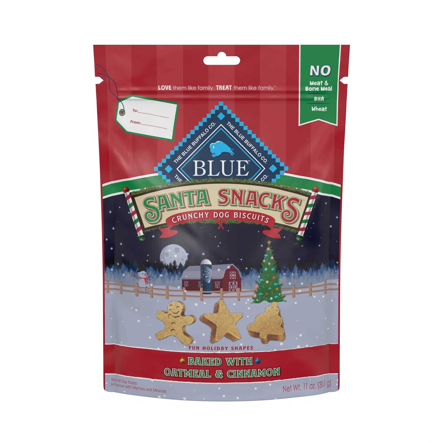 Blue Buffalo Santa Snacks Natural Crunchy Oatmeal & Cinnamon Dog Biscuits - Healthber