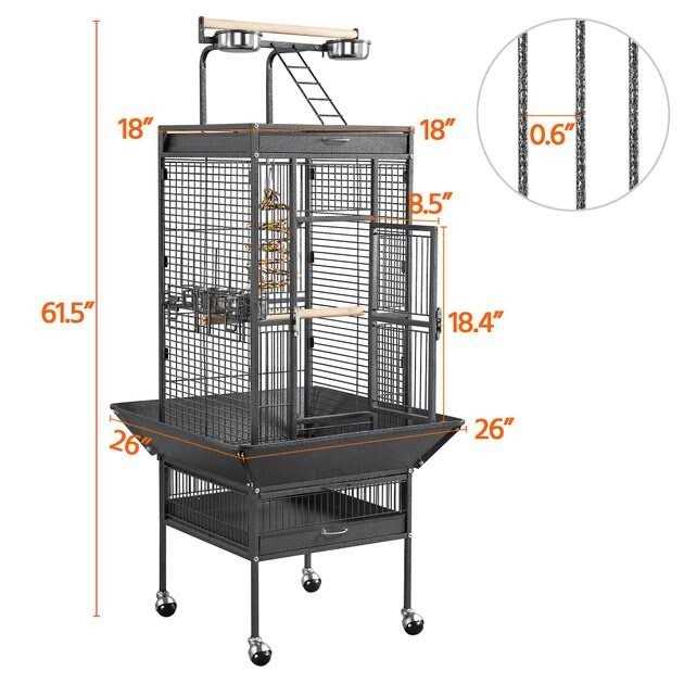 Yaheetech 61-in Rolling Parrot Cage & Playtop - Healthber