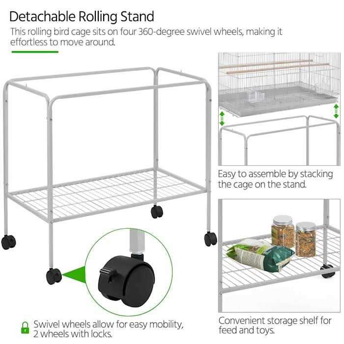 Topeakmart 47 Flight Cage with Slide-Out Tray and Rolling Detachable Stand for Birds - Healthber
