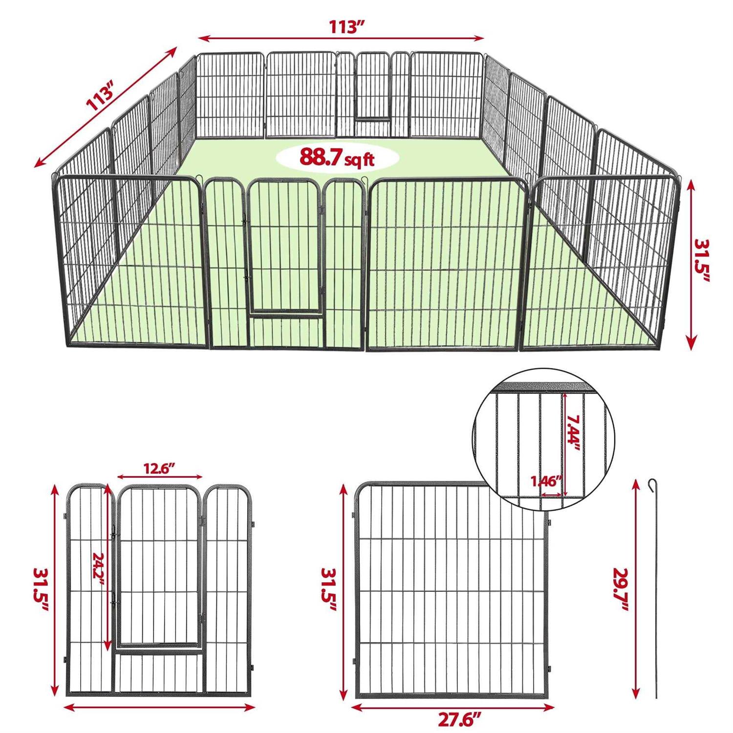 Zenstyle 32 inch Height Foldable Metal Exercise Pen Multiple Shape Pet Playpen 16 Panel Dog Kennel - Healthber