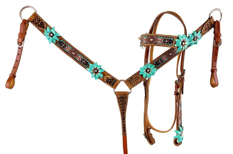 Showman 3D Flower and Beaded Aztec Horse Tack Set - Healthber