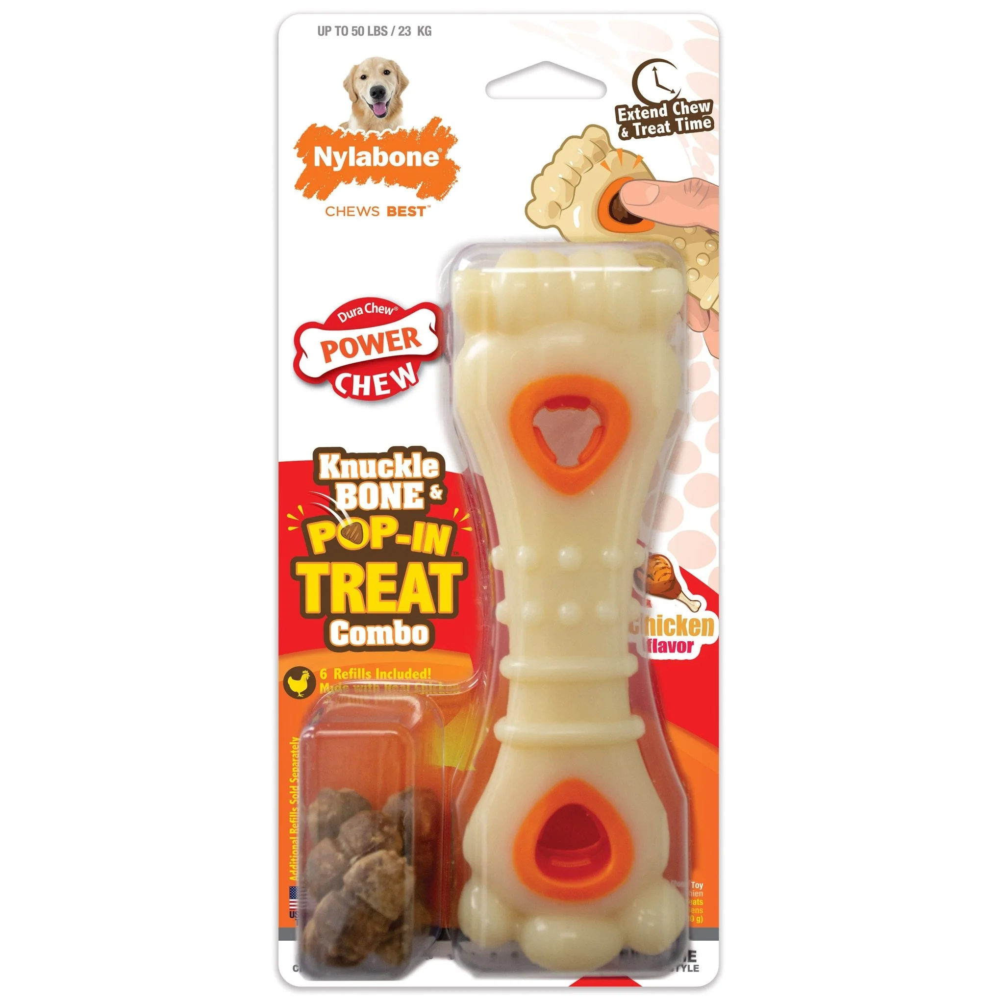 Power Chew Knuckle Bone & Pop-In Treat Toy Combo, Chicken, Large/Giant, Up to 50 lbs. - Healthber