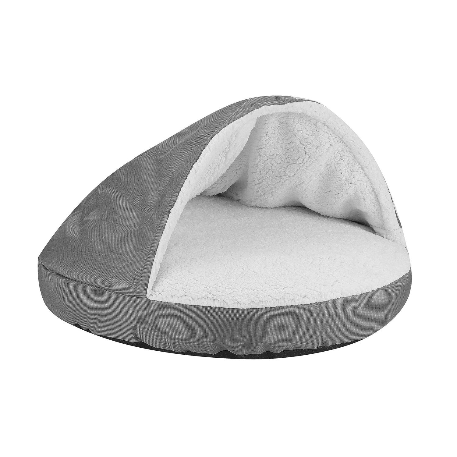 Long Rich Durable Oxford to Sherpa Pet Cave and Round Pet Bed, 25, with Removable Top and Insert - Healthber