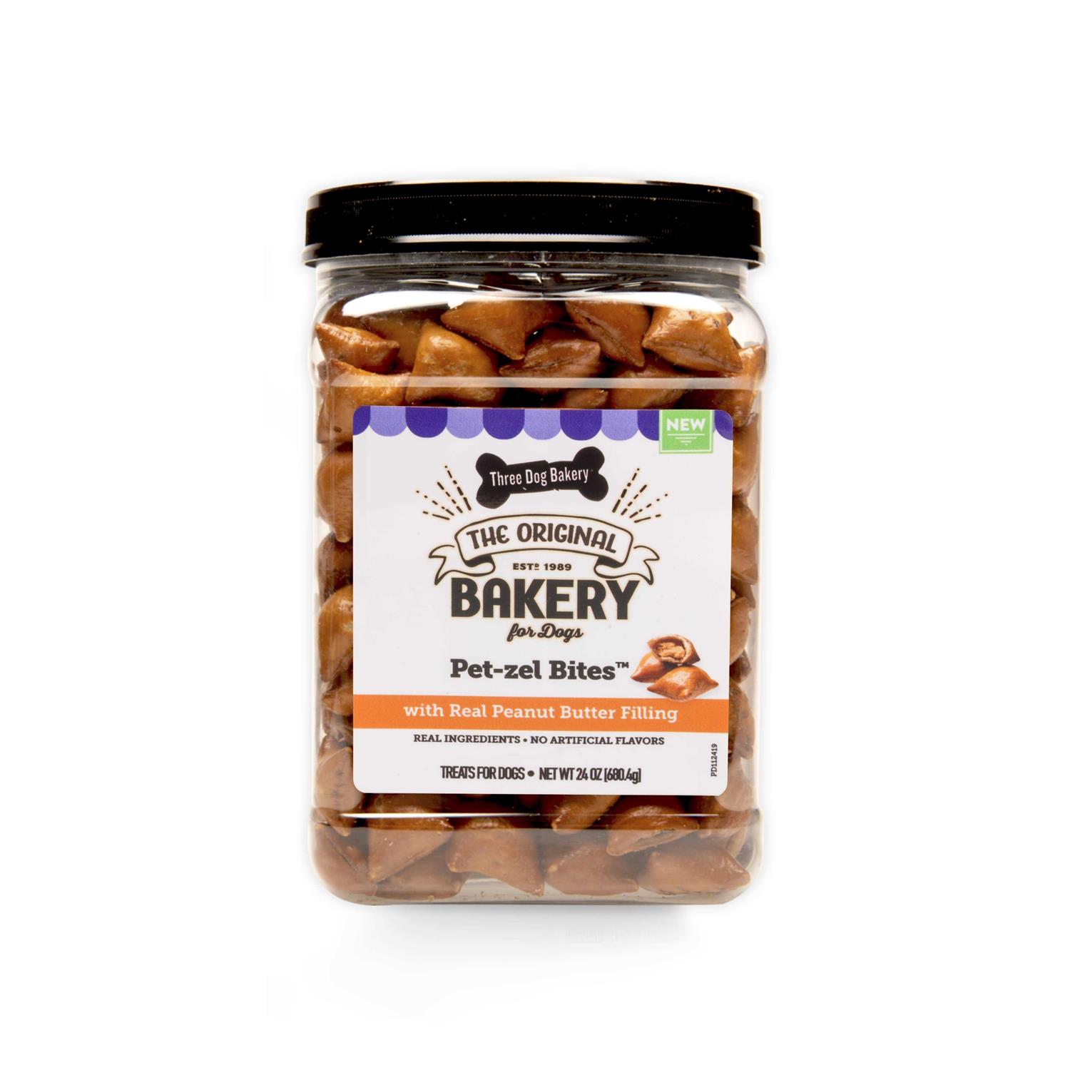 Three Dog Bakery Pet-zel Bites with Real Peanut Butter Filling Dog Treats - Healthber