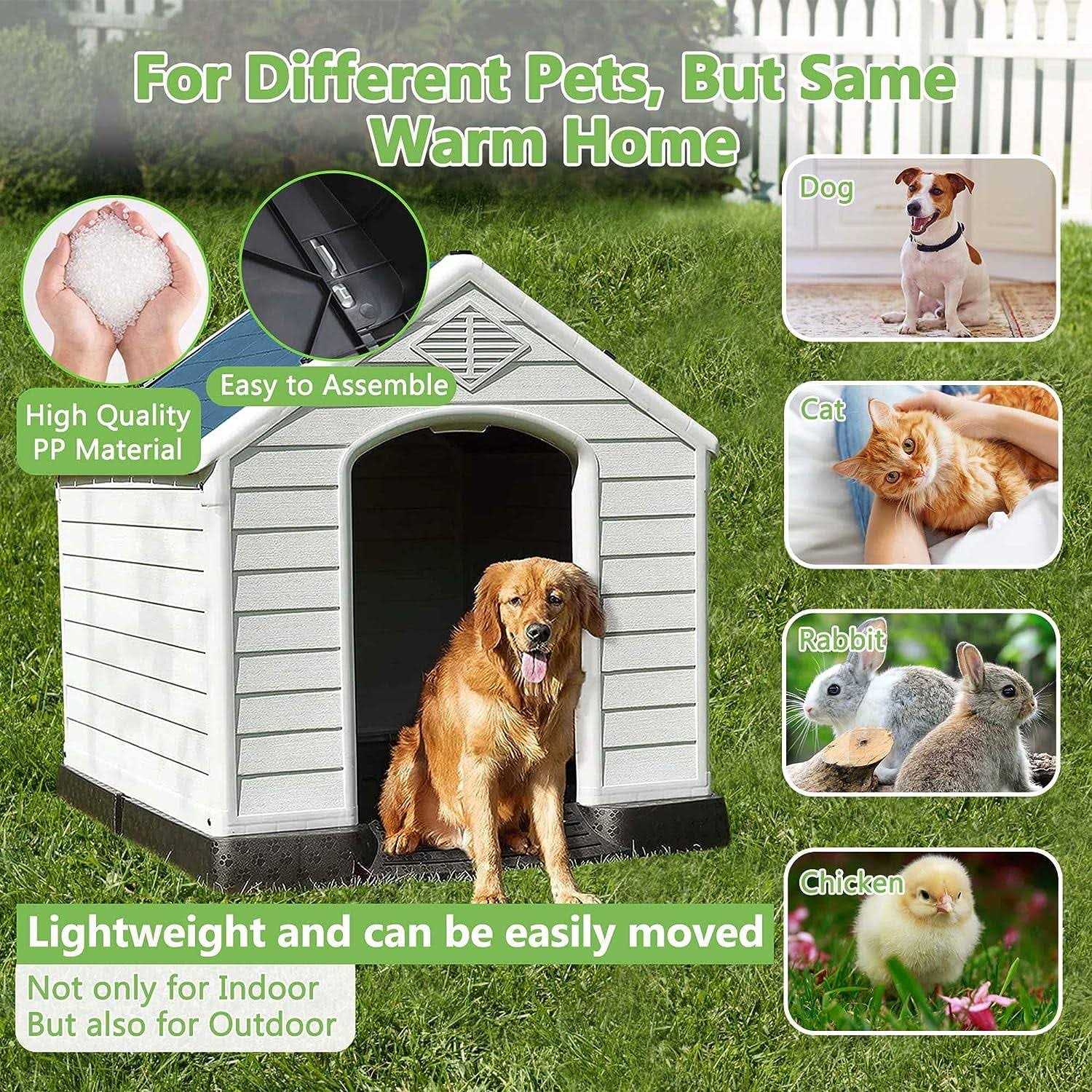 Cl.hpahkl Outdoor Large Dog HouseDurable Waterproof Plastic Dog House , with Vent and Raised Floor Large Dog House - Healthber