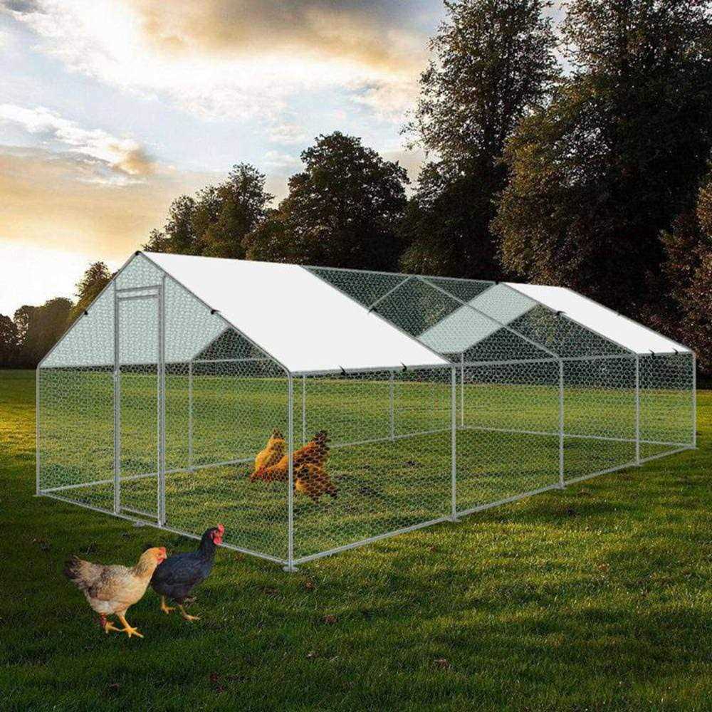 Carmyra Large Chicken Coop Walk-in Metal Poultry Cage House Rabbits Habitat Cage Spire Shaped Coop with Waterproof and Anti-Ultraviolet Cover - Healthber