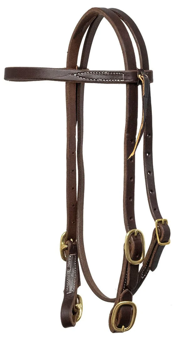 Poplar Head Saddlery Oiled Harness Leather Browband Headstall with Easy-Change Buckle Ends - Healthber