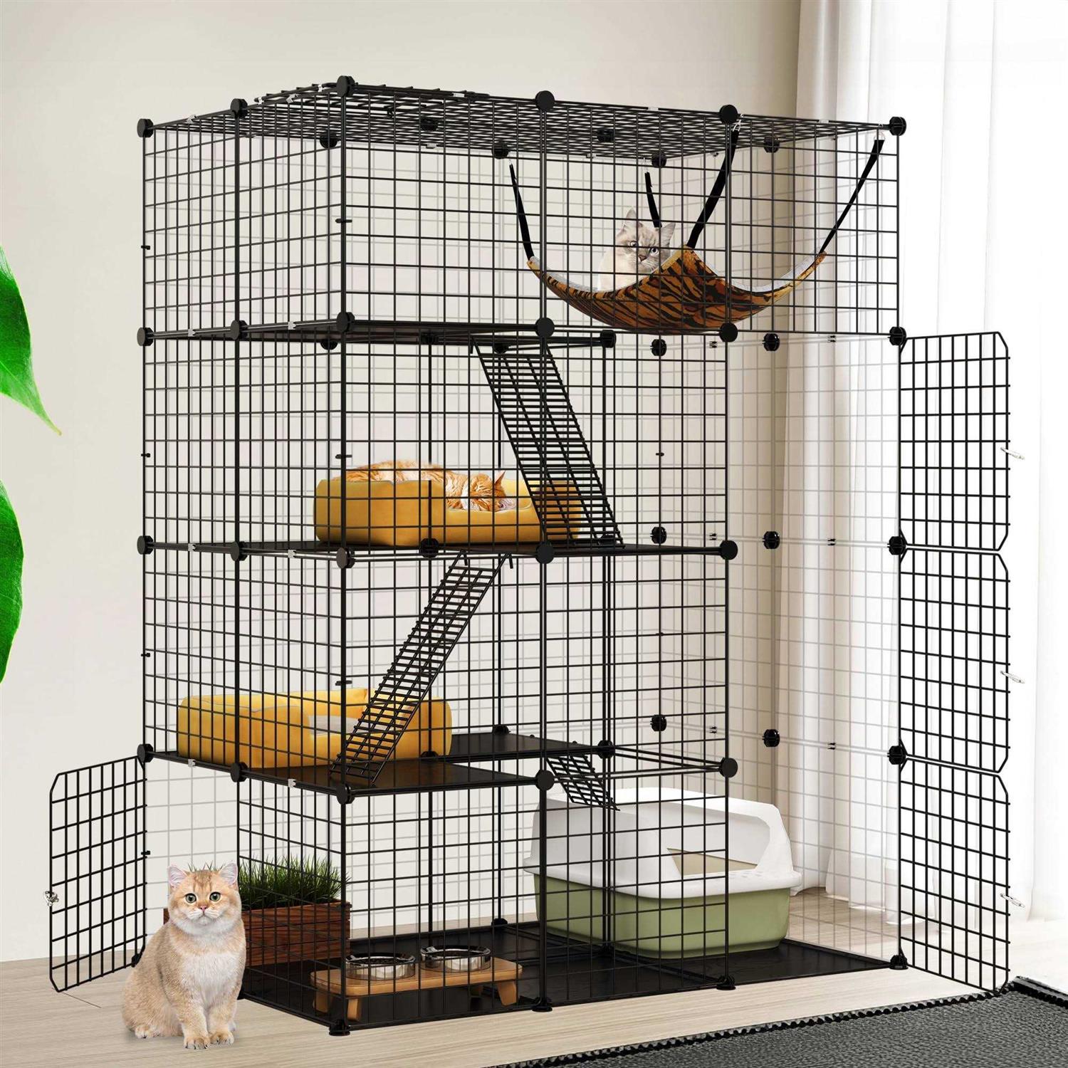 Dextrus 4-Tier Cat Cage Cat Hammock Large Metal Wire Cat Kennel DIY Cat Playpen Perfect - Healthber