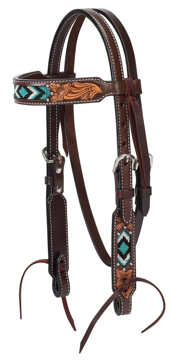 Weaver Turquoise Cross Two Toned Pony Browband Headstall - Healthber