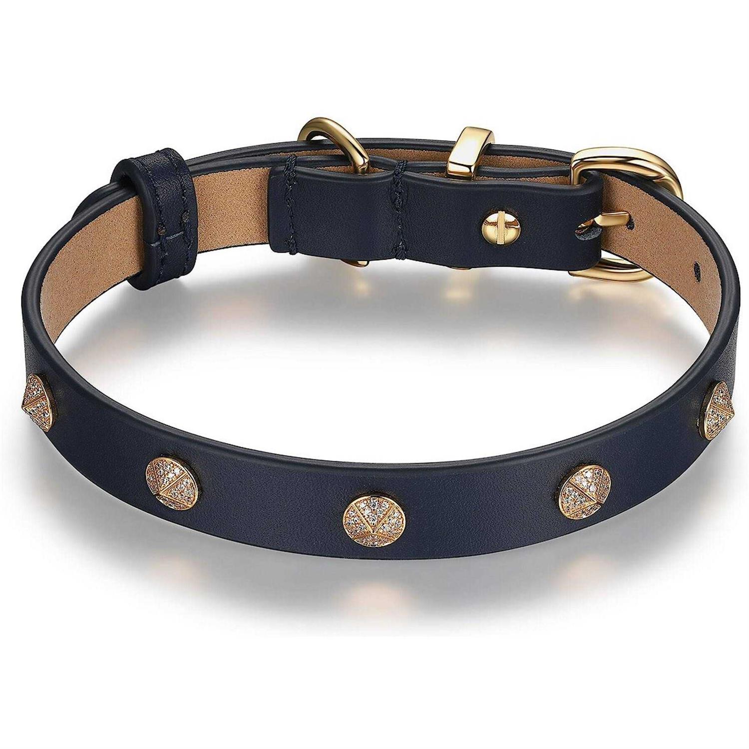 Scamper & Co Genuine Leather & Microfiber Bejeweled Circular Stud Dog Collar - Healthber