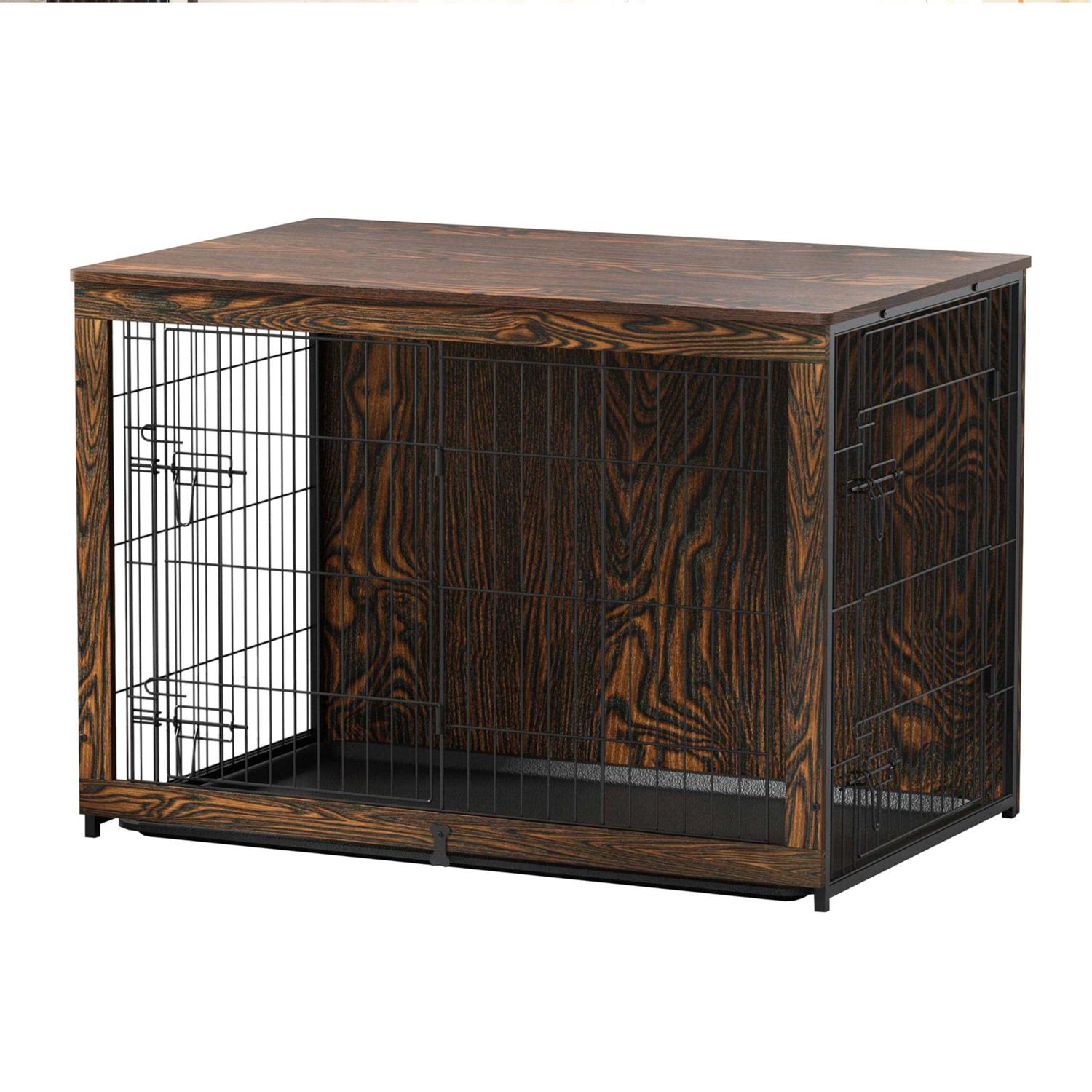 Megidok Wooden Dog Crate Furniture with Cushion Dog Crate End Table with Tray - Healthber