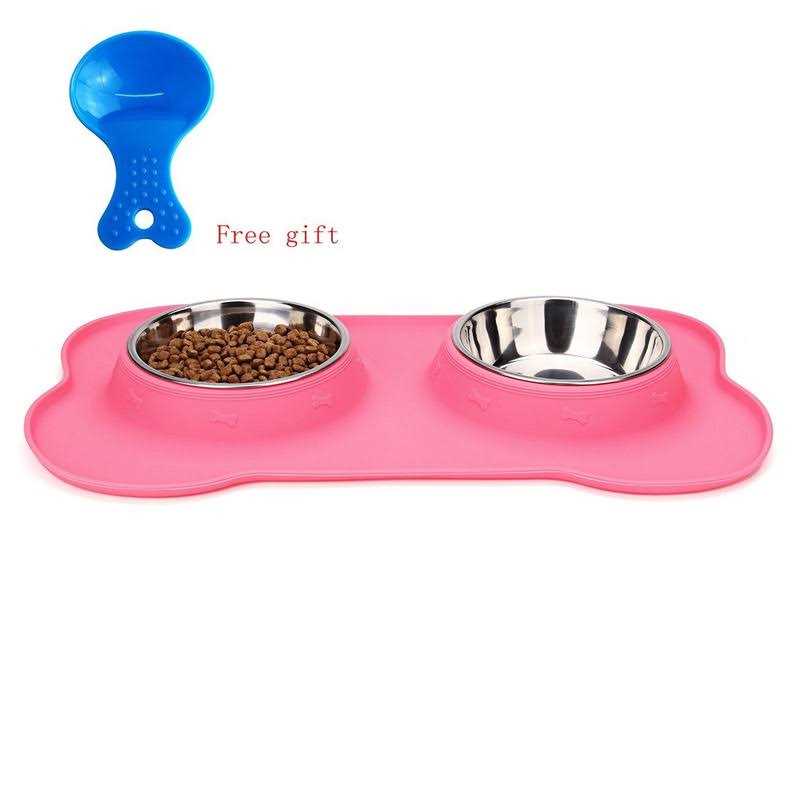 Hubulk Pet Dog Bowls 2 Stainless Steel Dog Bowl with No Spill Non-Skid Silicone Mat + Pet Food Scoop Water and Food Feeder Bowls for Feeding - Healthber