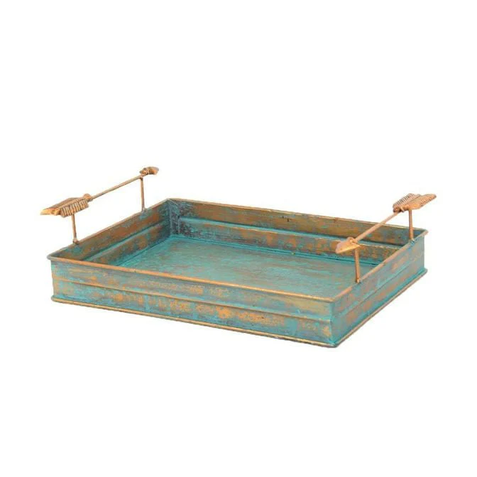 Turquoise Patina Tray with Arrow Handles - Healthber