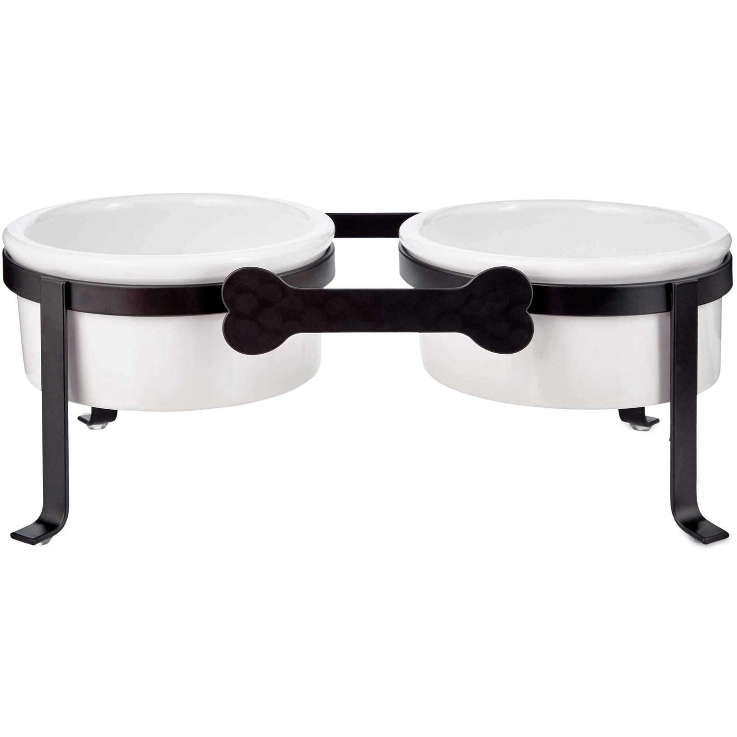 EveryYay Dining in Iron Double Diner with Ceramic Dog Bowls - Healthber