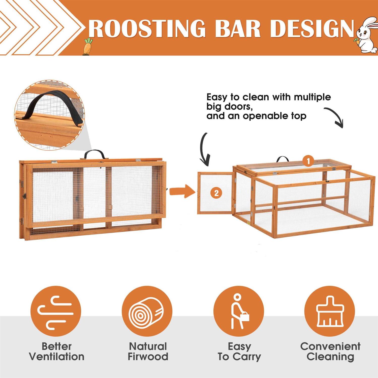 Coziwow Chicken Coop & Roosting Bar Small Pet Hutch - Healthber