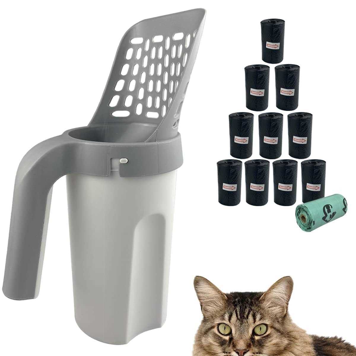 Esamploe Cat Litter Scoop,Cat Litter Scooper with Trash Container,Removable Cat Litter Scoop Holder,Portable Litter Scooper with Holder Provides 215 Garbage - Healthber